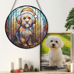 Christmas Dog Stained Glass Suncatcher | Unique Holiday Gift for Dog Lovers | Maltese