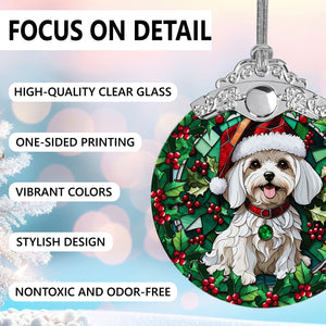 Christmas Dog Stained Glass Ornament | Unique Holiday Gift for Dog Lovers | Maltese