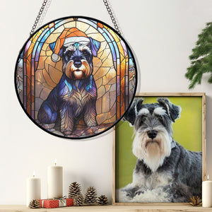 Christmas Dog Stained Glass Suncatcher | Unique Holiday Gift for Dog Lovers | Miniature Schnauzer