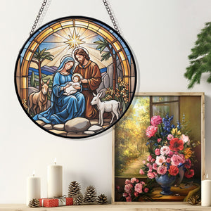 Nativity Scene Stained Glass Suncatcher, Nativity Scene Suncatcher for Windows Stained Glass A02