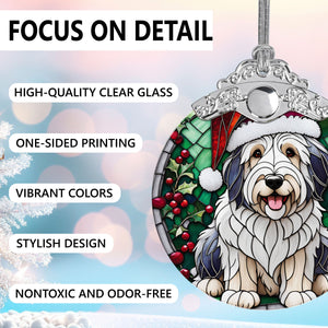 Christmas Dog Stained Glass Ornament | Unique Holiday Gift for Dog Lovers | Old English Sheepdog