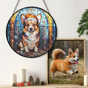 Christmas Dog Stained Glass Suncatcher | Unique Holiday Gift for Dog Lovers | Pembroke Welsh Corgi