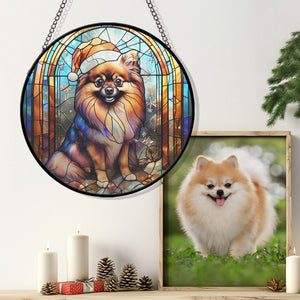 Christmas Dog Stained Glass Suncatcher | Unique Holiday Gift for Dog Lovers | Pomeranian