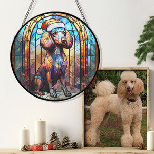 Christmas Dog Stained Glass Suncatcher | Unique Holiday Gift for Dog Lovers | Poodle