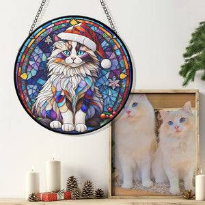 Christmas Cat Stained Glass Suncatcher | Unique Holiday Gift for Cat Lovers | Ragdoll Cat