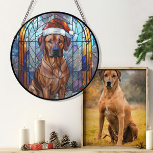 Christmas Dog Stained Glass Suncatcher | Unique Holiday Gift for Dog Lovers | Rhodesian Ridgeback