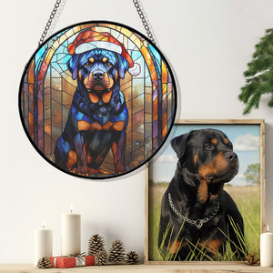 Christmas Dog Stained Glass Suncatcher | Unique Holiday Gift for Dog Lovers | Rottweiler