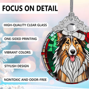 Christmas Dog Stained Glass Ornament | Unique Holiday Gift for Dog Lovers | Rough Collie