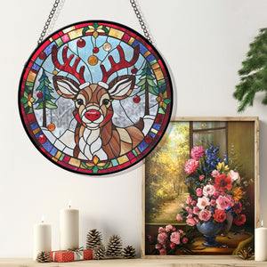 Rudolph Stained Glass Suncatcher, Rudolph Suncatcher for Windows Stained Glass