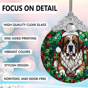 Christmas Dog Stained Glass Ornament | Unique Holiday Gift for Dog Lovers | Saint Bernard