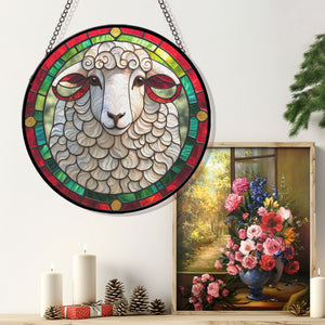 Sheep Stained Glass Suncatcher, Sheep Suncatcher for Windows Stained Glass A01