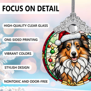 Christmas Dog Stained Glass Ornament | Unique Holiday Gift for Dog Lovers | Shetland Sheepdog