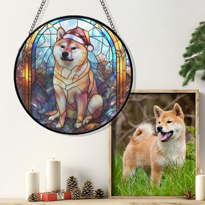 Christmas Dog Stained Glass Suncatcher | Unique Holiday Gift for Dog Lovers | Shiba Inu 2