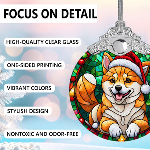 Christmas Dog Stained Glass Ornament | Unique Holiday Gift for Dog Lovers | Shiba Inu