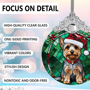 Christmas Dog Stained Glass Ornament | Unique Holiday Gift for Dog Lovers | Silky Terrier