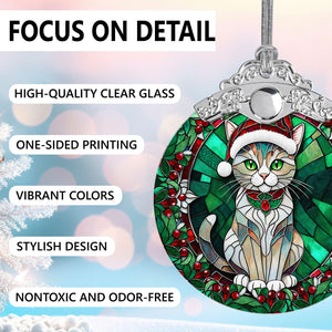 Christmas Cat Stained Glass Ornament | Unique Holiday Gift for Cat Lovers | Singapura