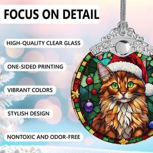 Christmas Cat Stained Glass Ornament | Unique Holiday Gift for Cat Lovers | Somali Cat