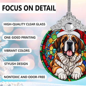 Christmas Dog Stained Glass Ornament | Unique Holiday Gift for Dog Lovers | St. Bernard