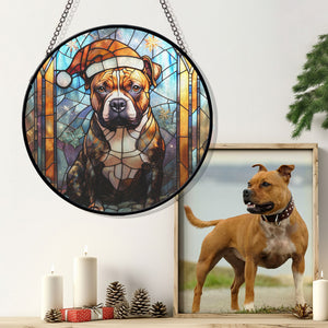 Christmas Dog Stained Glass Suncatcher | Unique Holiday Gift for Dog Lovers | Staffordshire Bull Terrier