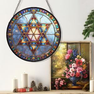 Star of David Stained Glass Suncatcher, Star of David Suncatcher for Windows Stained Glass