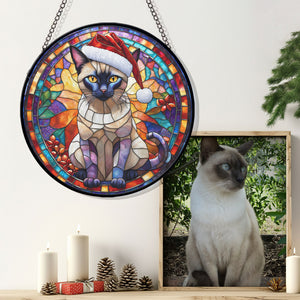 Christmas Cat Stained Glass Suncatcher | Unique Holiday Gift for Cat Lovers | TonkinesecCat