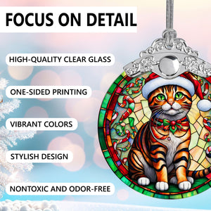 Christmas Cat Stained Glass Ornament | Unique Holiday Gift for Cat Lovers | Toyger