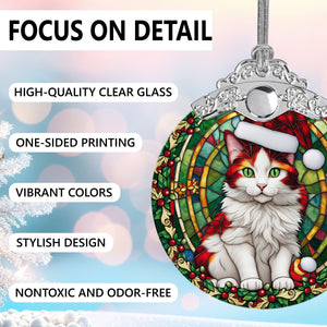 Christmas Cat Stained Glass Ornament | Unique Holiday Gift for Cat Lovers | Turkish Van