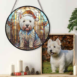 Christmas Dog Stained Glass Suncatcher | Unique Holiday Gift for Dog Lovers | West Highland White Terrier