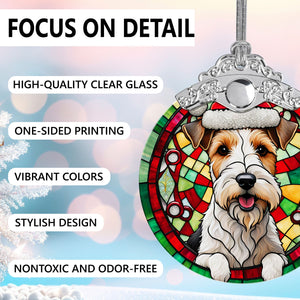 Christmas Dog Stained Glass Ornament | Unique Holiday Gift for Dog Lovers | Wire Fox Terrier