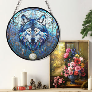 Wolf Stained Glass Suncatcher, Wolf Suncatcher for Windows Stained Glass