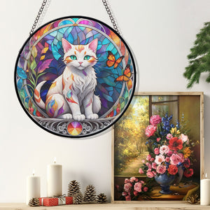 Cat Stained Glass Suncatcher, Cat Suncatchers for Windows Stained Glass