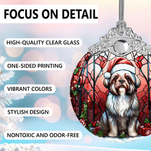 Christmas Dog Stained Glass Ornament | Unique Holiday Gift for Dog Lovers | shih tzu A02