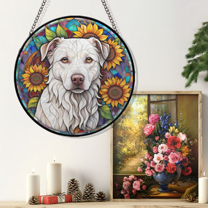 Dog Sunflower Stained Glass Suncatcher, Dog Sunflower Suncatchers for Windows Stained Glass