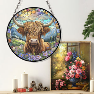 Highland Cow Stained Glass Suncatcher, Highland Cow Suncatchers for Windows Stained Glass