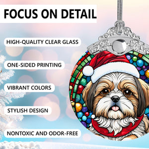 Christmas Dog Stained Glass Ornament | Unique Holiday Gift for Dog Lovers | Shih Tzu