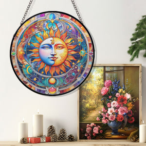 Sun & Moon Stained Glass Suncatcher, Sun & Moon Suncatchers for Windows Stained Glass