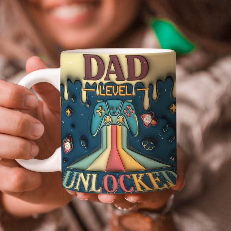 Father's Day Mug Gift, Dad 3d Mug, 3D Mug Gift For Dad : Dad Level Unlocked