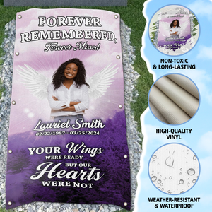 Personalized Memorial Grave Blanket, Custom Memorial Grave Blanket : Forever remembered forever missed, your wings were ready but my heart was not