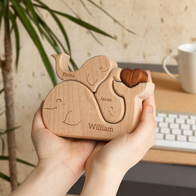 Custom Whale Dad Wooden Puzzle Father’s Day, Personalized Whale Wooden Engraved Wooden Animal Family Puzzle