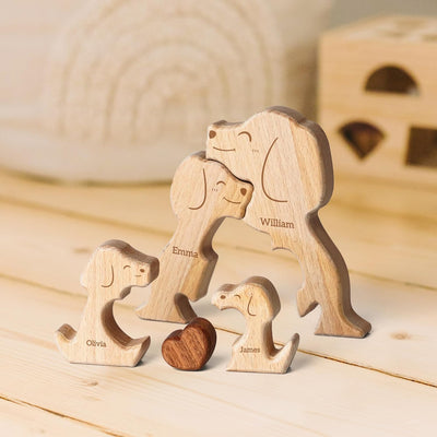 Custom Dog Dad Wooden Puzzle Father’s Day, Personalized Dog Wooden Engraved Wooden Animal Family Puzzle