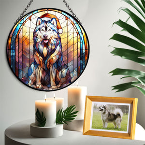 Christmas Dog Stained Glass Suncatcher | Unique Holiday Gift for Dog Lovers | Alaskan Malamute