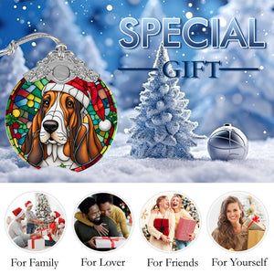 Christmas Dog Stained Glass Ornament | Unique Holiday Gift for Dog Lovers | Basset Hound