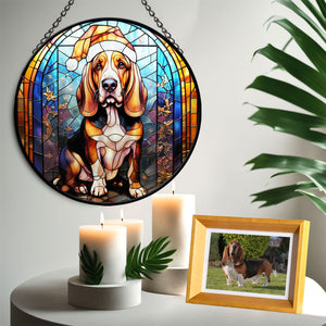 Christmas Dog Stained Glass Suncatcher | Unique Holiday Gift for Dog Lovers | Basset Hound