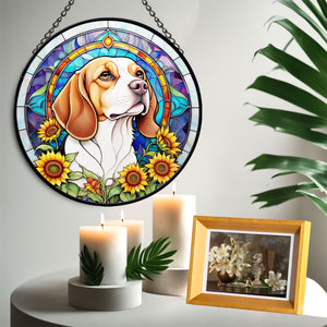 Beagle Stained Glass Suncatcher, Beagle Sunflower Suncatcher for Windows Stained Glass