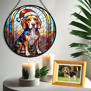 Christmas Dog Stained Glass Suncatcher | Unique Holiday Gift for Dog Lovers | Beagle