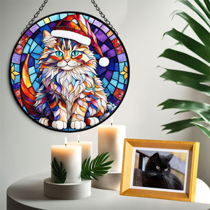 Christmas Cat Stained Glass Suncatcher | Unique Holiday Gift for Cat Lovers | Bombay Cat 02