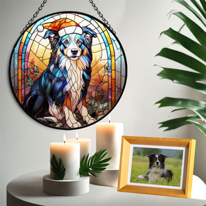 Christmas Dog Stained Glass Suncatcher | Unique Holiday Gift for Dog Lovers | Border Collie