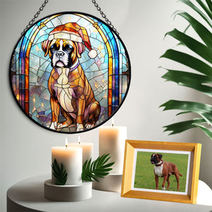 Christmas Dog Stained Glass Suncatcher | Unique Holiday Gift for Dog Lovers | Boxer