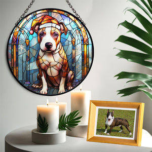 Christmas Dog Stained Glass Suncatcher | Unique Holiday Gift for Dog Lovers | Bull Terrier