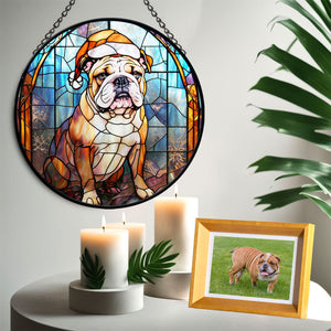 Christmas Dog Stained Glass Suncatcher | Unique Holiday Gift for Dog Lovers | Bulldog